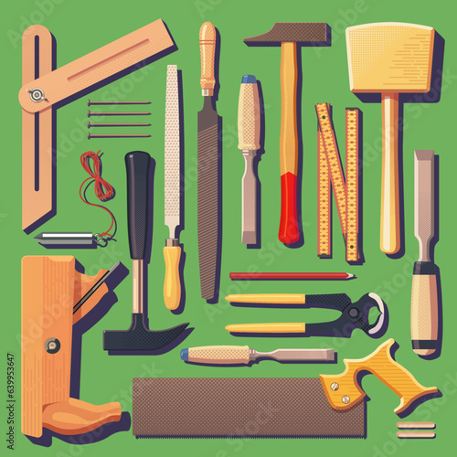 Knolling Layout - Tischler Werkzeuge