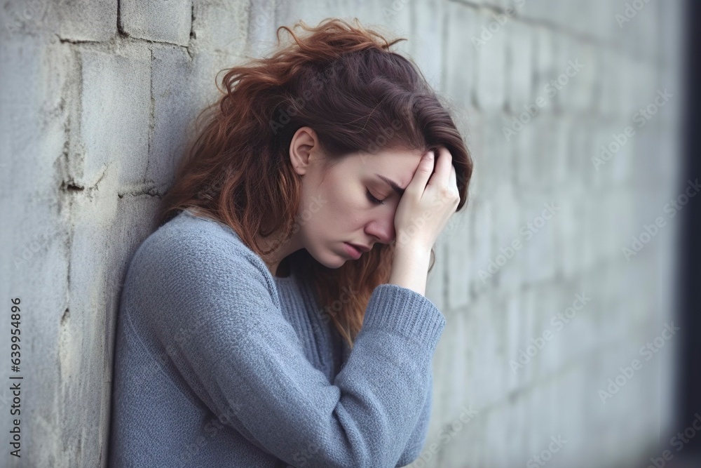 Young woman full of sorrows and burdens. Ai generated. Young woman full of sorrows and burdens. Ai generated.