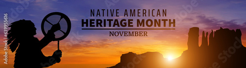 Native american heritage month. Sunset background. USA holiday. 3d illustration