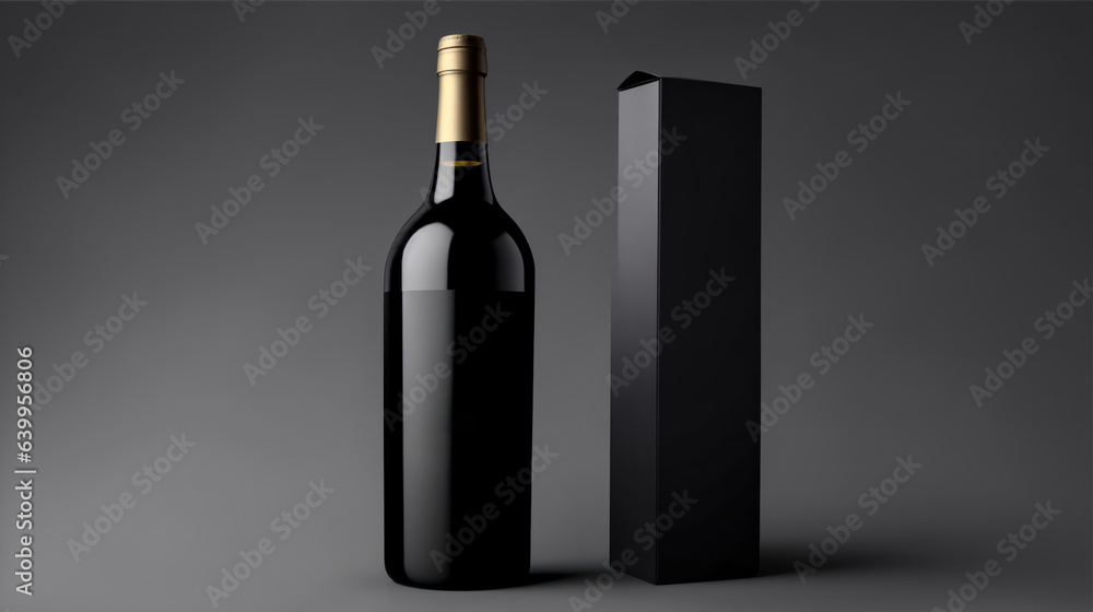 Elegant Wine Bottle Packaging Mockup on Dark Background with Gold Accents and Box Design Elegant Wine Bottle Packaging Mockup on Dark Background with Gold Accents and Box Design