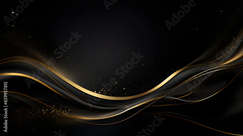 Black background with grunge texture decorated with Shiny golden lines. black gold luxury background
