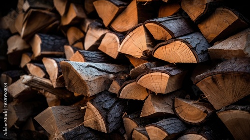 wood pile. Seamless Background of cut logs close up.