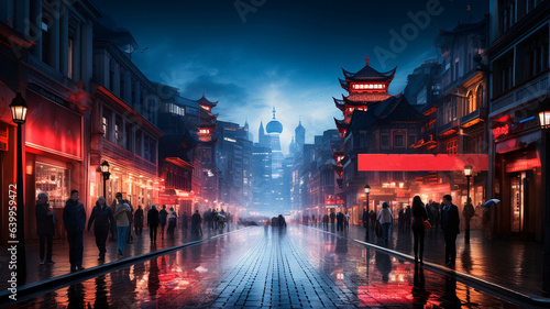 The background of the future. 2024 year of Technology  city  development. Panoramic view of the city. neon advertisements on the streets. High quality illustration