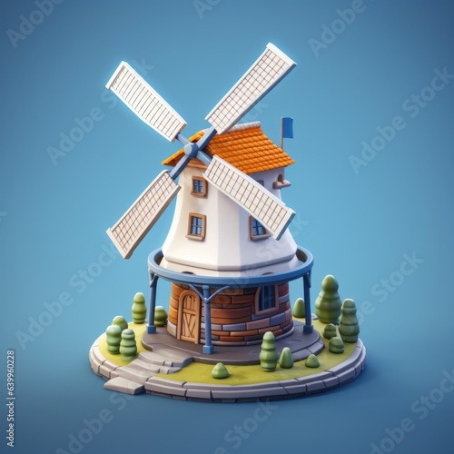 3d rendering of an old village windmill isolated photo