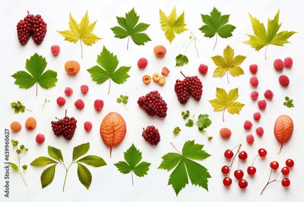 Floral pattern of viburnum red fruits hops green - obrazy, fototapety, plakaty 