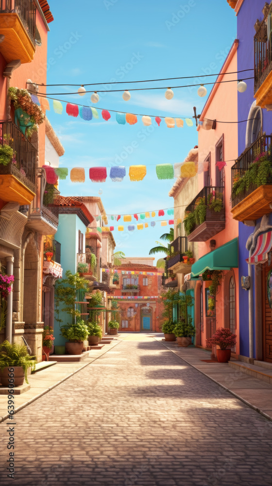 Obraz premium Hispanic city street decorated for the holiday