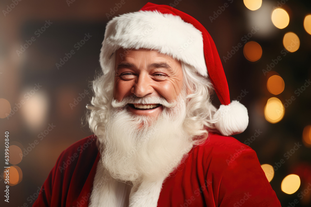 Advertising portrait of friendly Santa Claus looking and smiling at camera Advertising portrait of friendly Santa Claus looking and smiling at camera