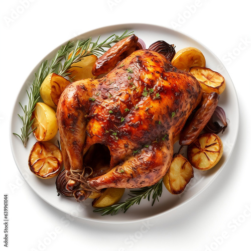 Succulent Roasted Chicken, Mouthwatering Delight on White Background