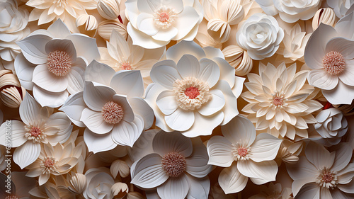 white paper flowers on a wooden background © ARAMYAN