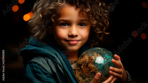  portrait of little girl holding a crystal ball