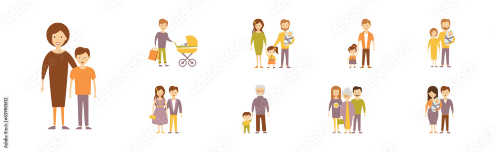Happy Families with Smiling Parent and Kids Vector Set Happy Families with Smiling Parent and Kids Vector Set