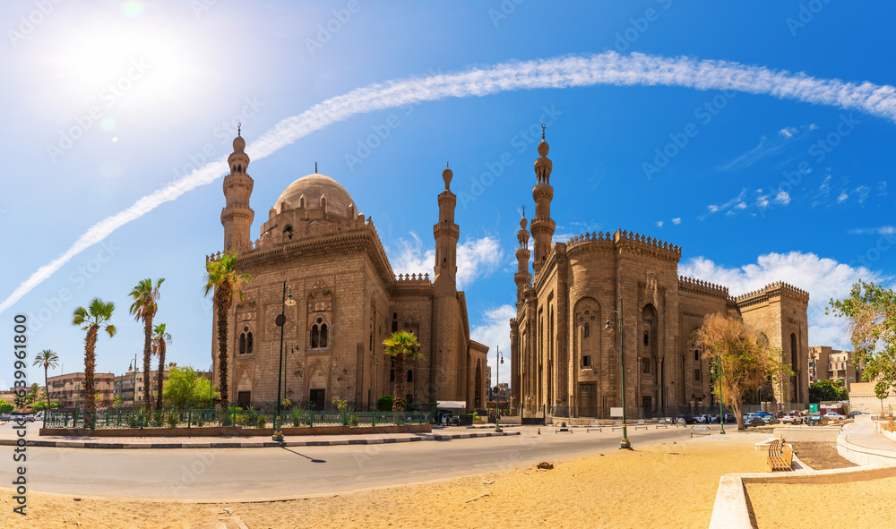 The Mosque-Madrassa of Sultan Hassan panoramic view, main islamic place of visit in Cairo, Egypt