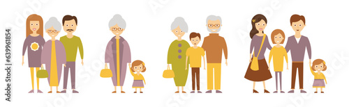 Happy Families with Smiling Parent and Kids Vector Set