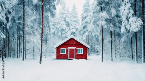 Beautiful landscape. Wooden house in the winter forest © Светлана Канунникова