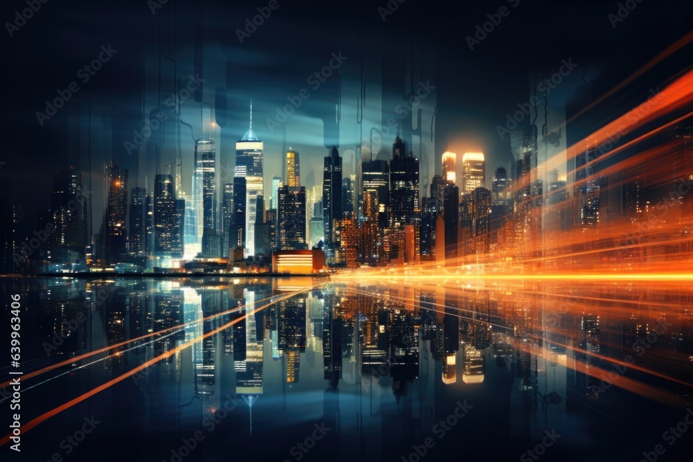 motion blurred view of city at night