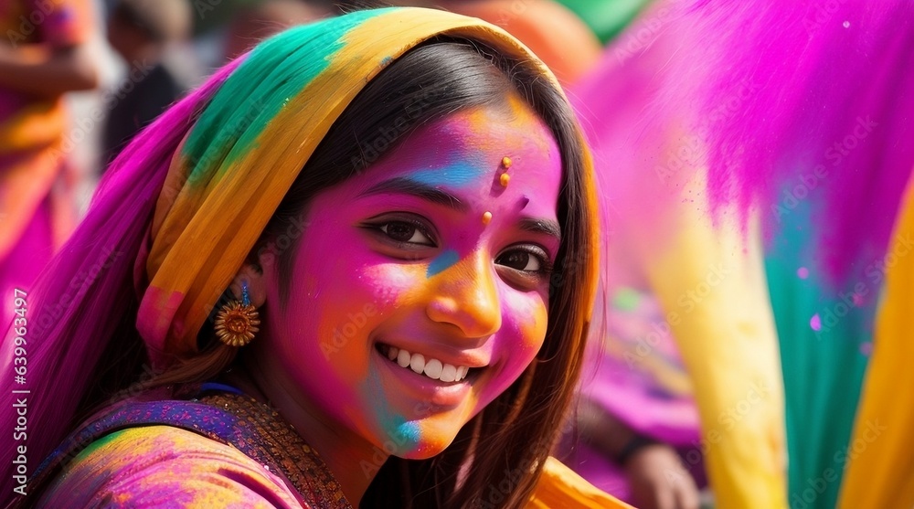 a woman with a colorful head piece and a smile on her face a woman with a colorful head piece and a smile on her face