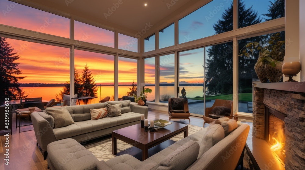 Obraz premium luxury casa living room interior style decorate with stone and old house castle structure with nature garden outdoor home interior design creative ideas background concept