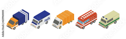 Lorry and Truck Freight Industrial Transport Isometric Vector Set