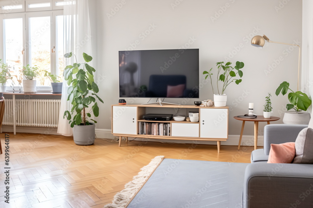 Television put on wood table, background white wall. Television put on wood table, background white wall.