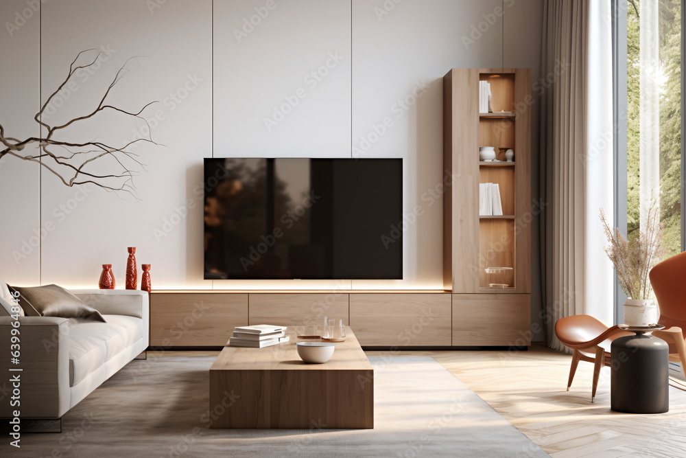 Television put on wood table, background white wall. Television put on wood table, background white wall.