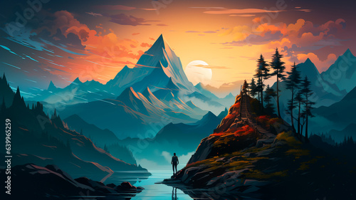 mountain landscape with mountains and sunset