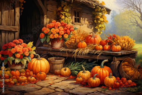 Harvest Delights - Festive Digital Illustration for Autumn Thanksgiving Background