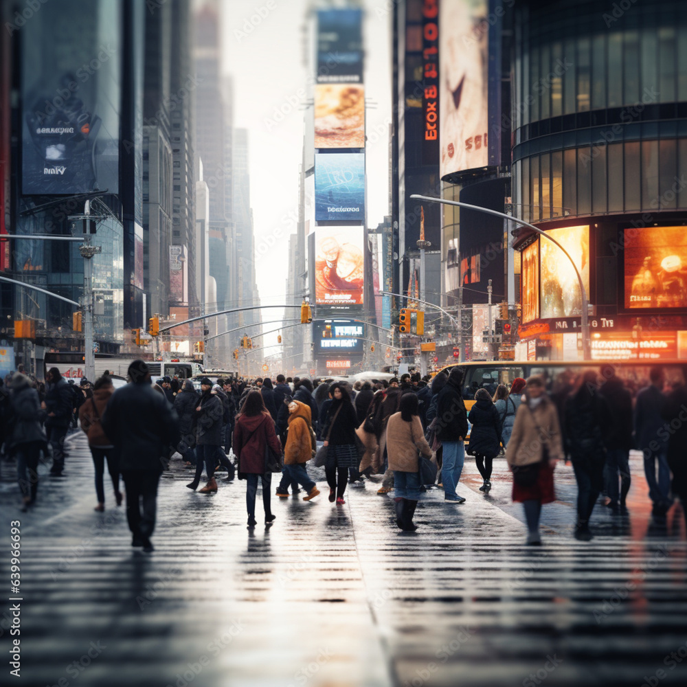 Blur effect of a lot of people crossing a cross walk in a city.