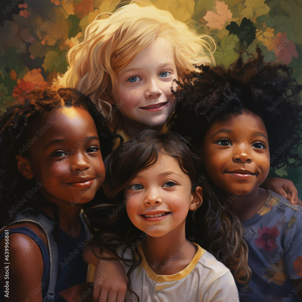 Diverse group of children friends.