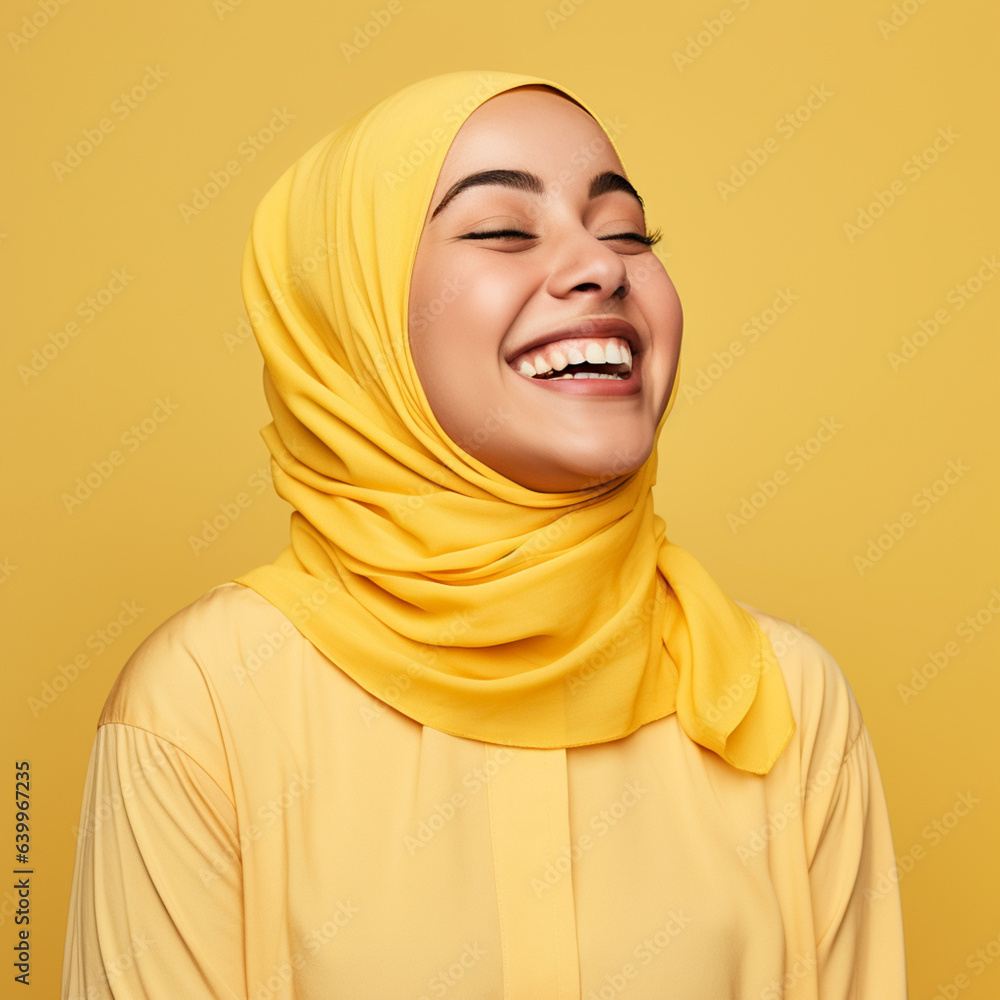 Muslim woman on a yellow background. Muslim woman on a yellow background.
