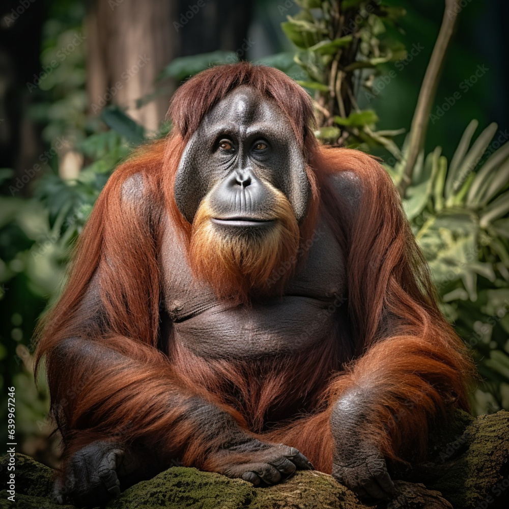 Obraz premium Portrait of an orangutan in a zoo.