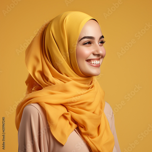 Muslim woman on a yellow background.