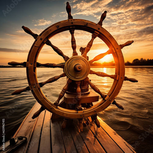 Ship wheel of a boat. Rudder of a ship.