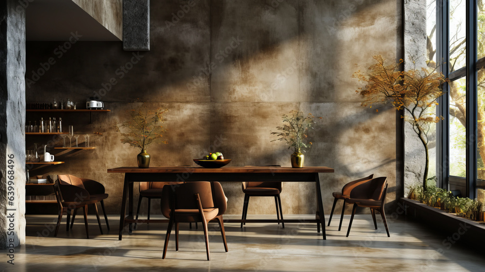 Modern luxury interior in cafe with bar and chairs with concrete walls.generative ai Modern luxury interior in cafe with bar and chairs with concrete walls.generative ai