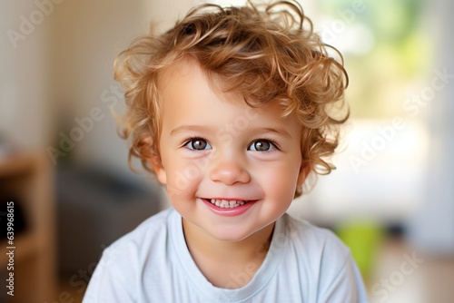 Caucasian little toddler boy is smiling