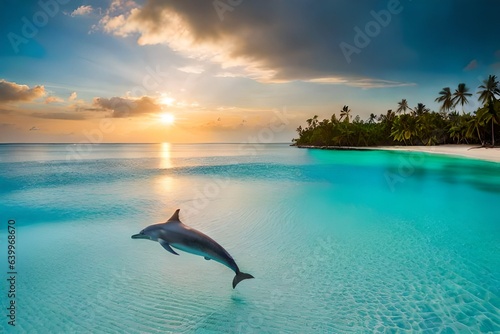 dolphins jumping into the water generated Ai. © Abdul