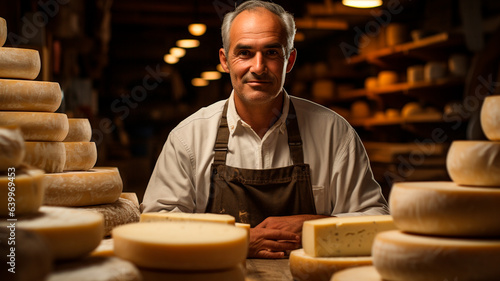 portrait of young man in cheese store