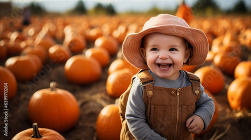 Autumn Adventures, Delighted Child in a Pumpkin Patch