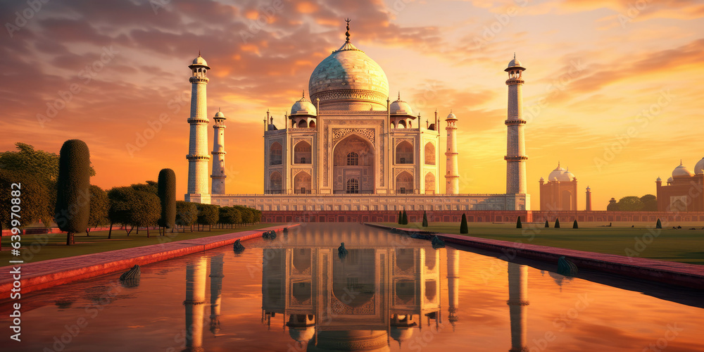 Taj Mahal Palace in India. Indian Temple Tajmahal sunset photography