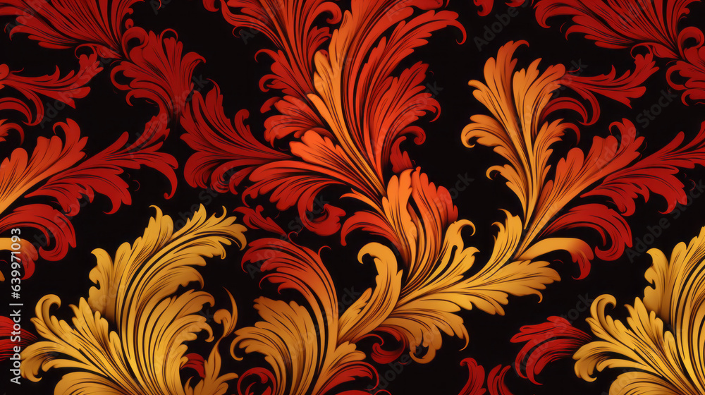 Elegant Damask Pattern in Rich Gold and Red Elegant Damask Pattern in Rich Gold and Red