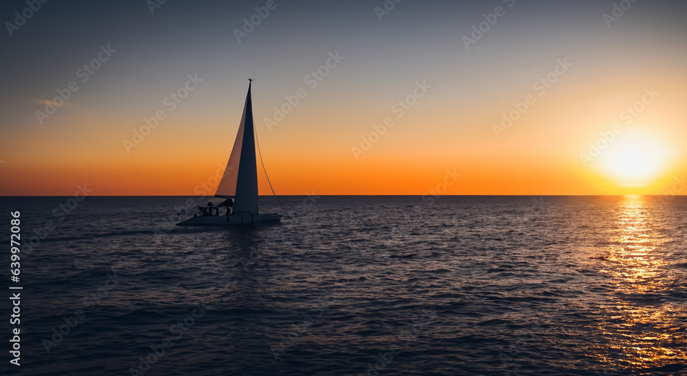 majestic sailboats on the sea with a beautiful sunset in high resolution and high sharpness
