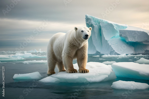 A polar bear is on a small piece of ice  Climate change.