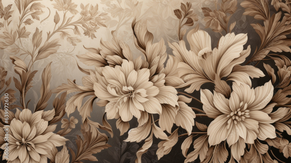 custom made wallpaper toronto digitalElegant Vintage Floral Patterns in Muted Sepia Tones
