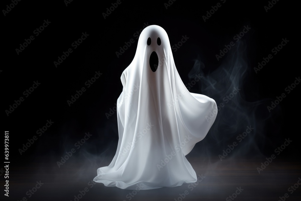 scary ghost on black background in fog in halloween