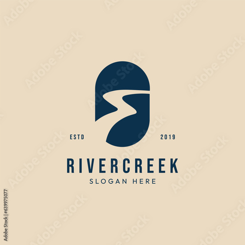 river creek vintage logo minimalist with emblem vector illustration design