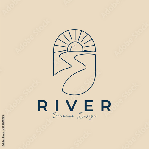 river line art logo minimalist with emblem vector illustration design