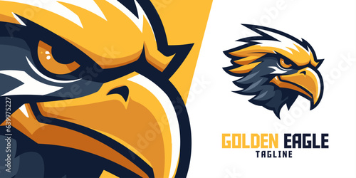 Vector Illustration of Illustrated Golden Eagle: Logo, Mascot, and Graphic for Sport and E-Sport Gaming Teams with a Touch of Golden American Eagle