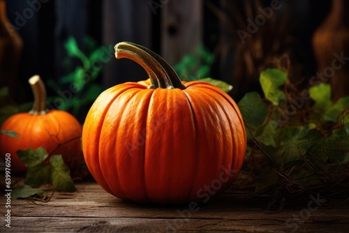 plain orange halloween pumpkin on wooden table