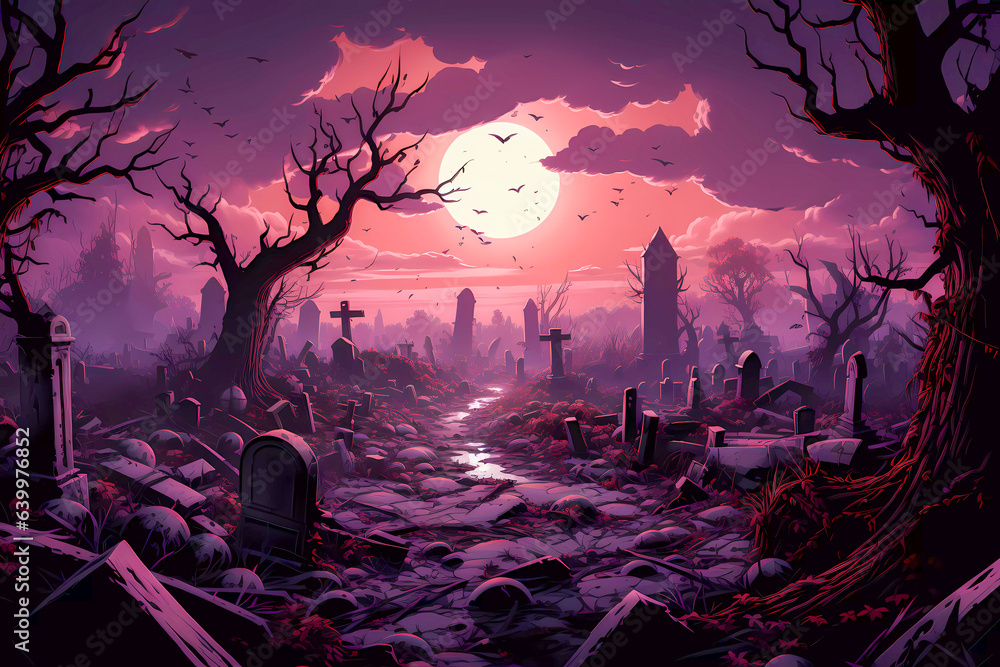 Graveyard Chronicles: Eerie Scene Brought to Life in Illustration, Generative AI