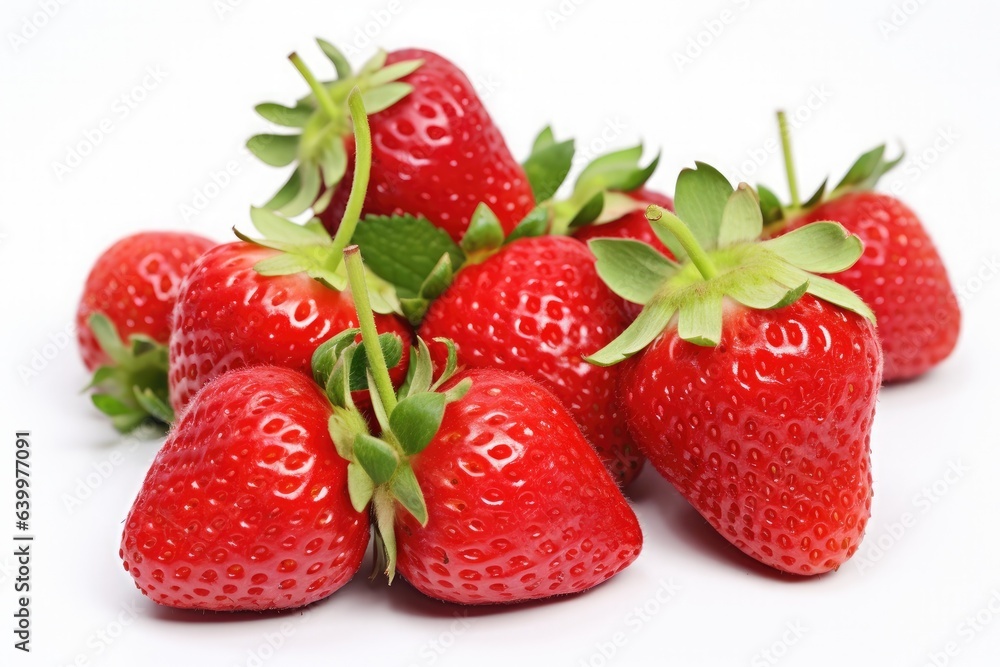 several strawberries with leaf on a white background several strawberries with leaf on a white background