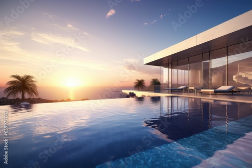 Luxury modern house on grass with sunset background © GalleryGlider